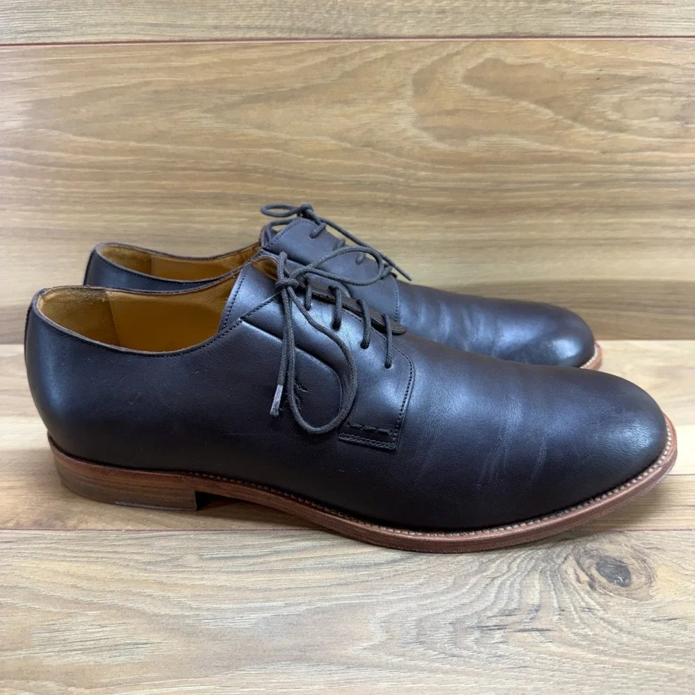 Brooks Brothers Oxfords‎ Mens 12 Brown Leather Pain Toe Dress Shoes Italy